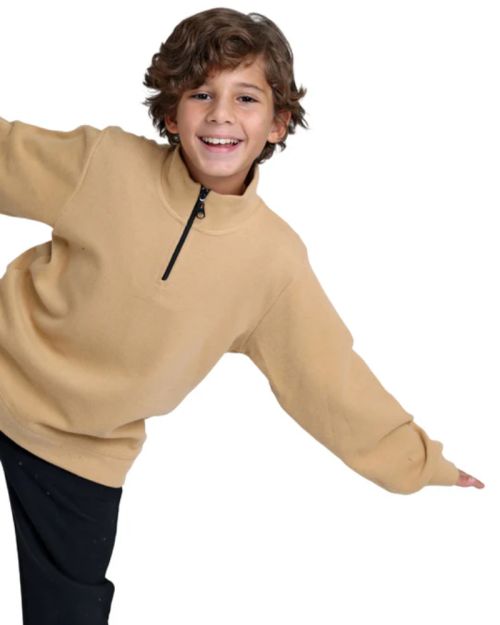 Half-Zip Beige Cotton Sweat Set