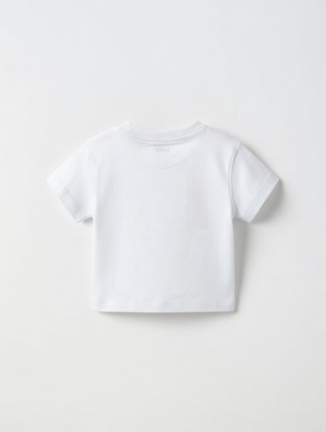 Baby girl white cotton t-shirt with green flower graphic print 3-6 mth Front | Locafy