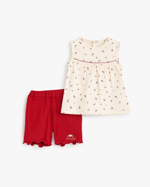 Baby Girl Cotton Floral Top With Shorts Set