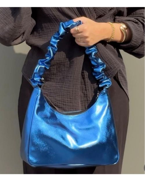 Metalic Leather  blue Bag