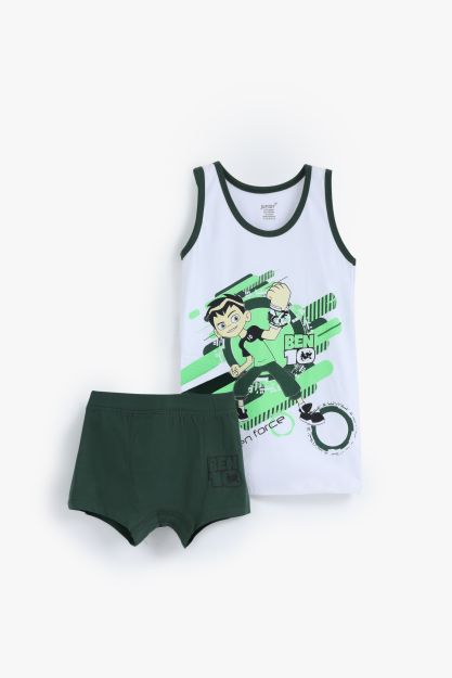 Boys Ben 10 printed cotton vest and dark green boxer shorts set 6 yrs Front | Locafy