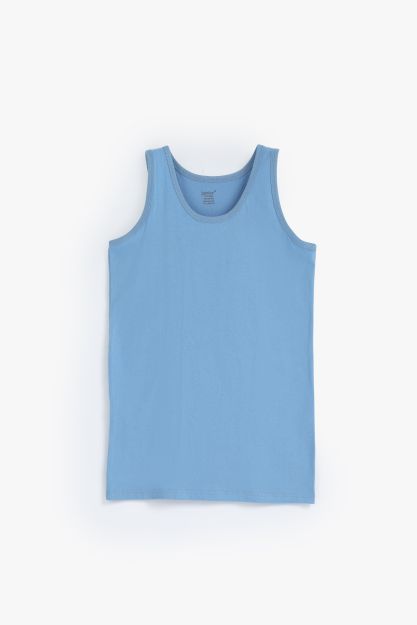 Boys ribbed cotton sleeveless undershirt with crew neck in light blue 4 yrs Front | Locafy