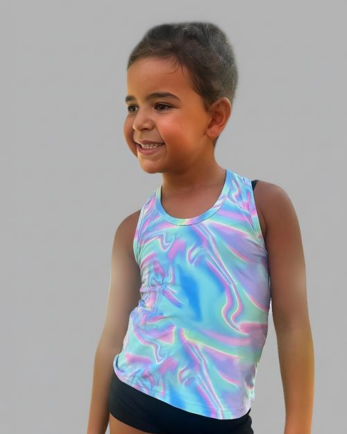 Girls' Holographic Marble Print Racerback Tank Top