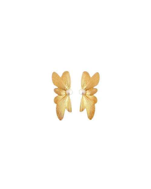 Gold Plated Butterfly Wing Pearl Stud Earrings
