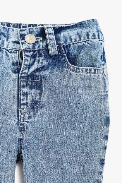 Girls acid-wash light blue denim flare jeans with five-pocket detail 3-6 mth Front | Locafy