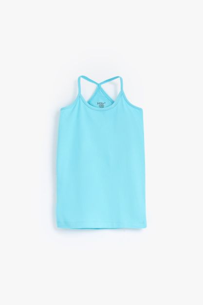 Girls turquoise lycra cross-back camisole top 6 yrs Front | Locafy