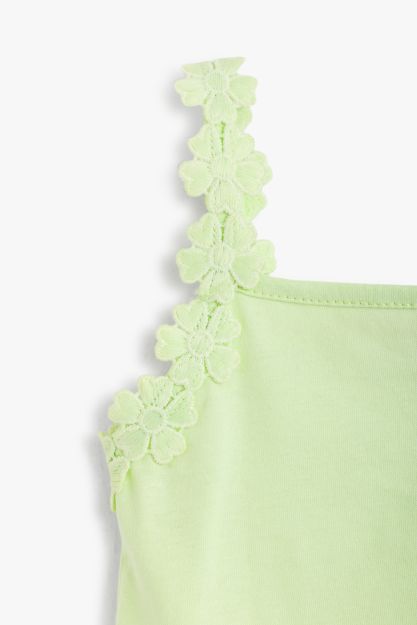 Girls mint green ribbed tank top with floral lace shoulder straps 3-6 mth Front | Locafy