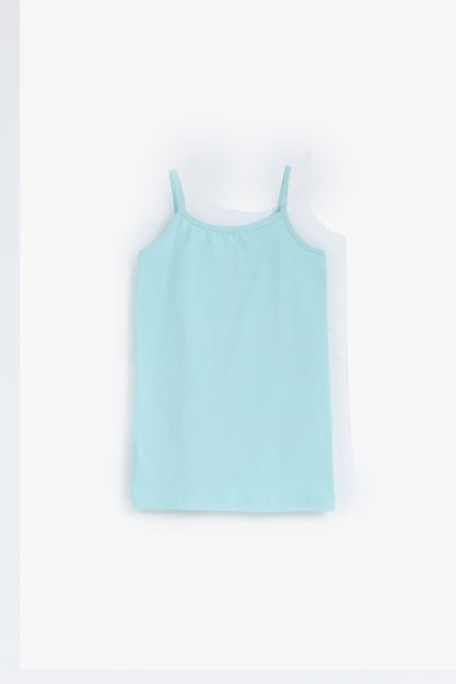 Girls soft camisole vest top with thin straps in mint blue 6 yrs Front | Locafy