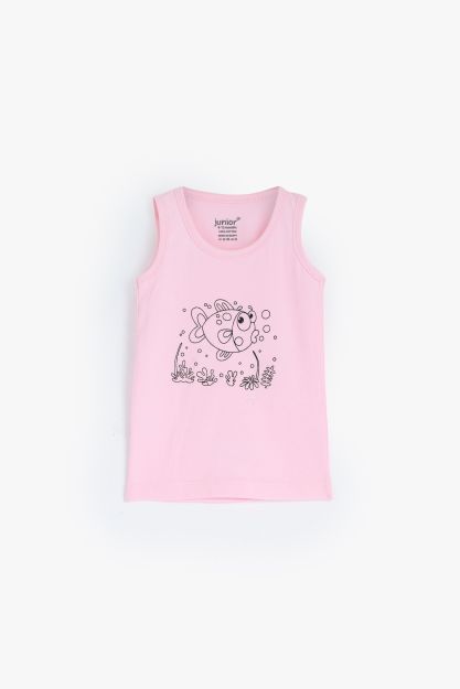 Baby girls pink sleeveless cotton undershirt with elephant cartoon print 0-3 mth Front | Locafy