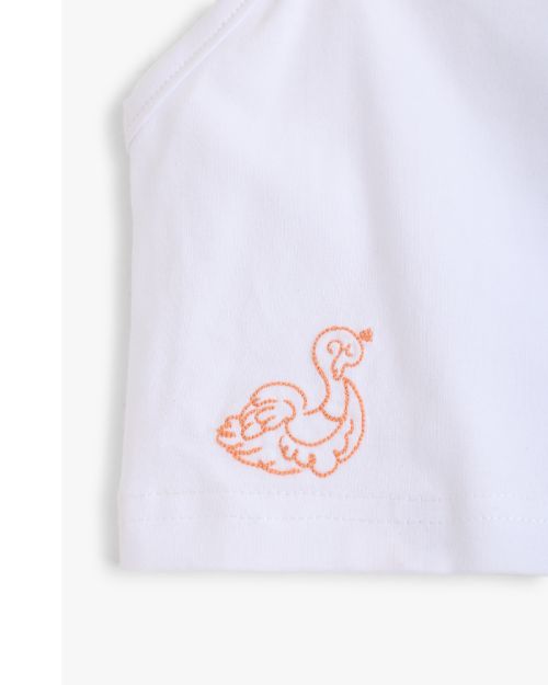 Baby Girls Swan Embroidered Asymmetric Crop Top & Ribbed Shorts Set 1