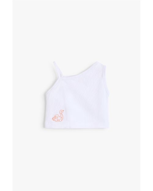 Baby Girls Swan Embroidered Asymmetric Crop Top & Ribbed Shorts Set 1