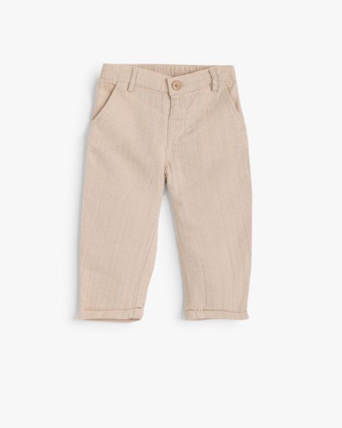 Baby Boys Striped Linen Blend Chino Trousers with Button Detail 1