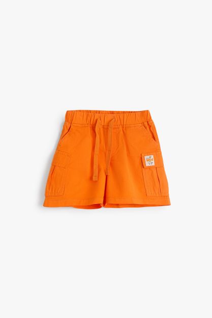 Boys Orange Cargo Shorts with Wild Patch 1