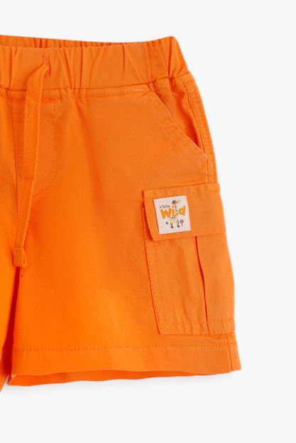 Boys Orange Cargo Shorts with Wild Patch 1