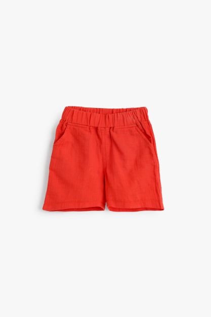 Baby Boys Red Linen Shorts with Elastic Waist 1