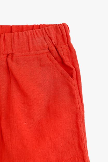 Baby Boys Red Linen Shorts with Elastic Waist 1