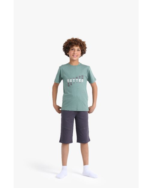 Boys Graphic Print Crew Neck T-Shirt & Shorts Set 1