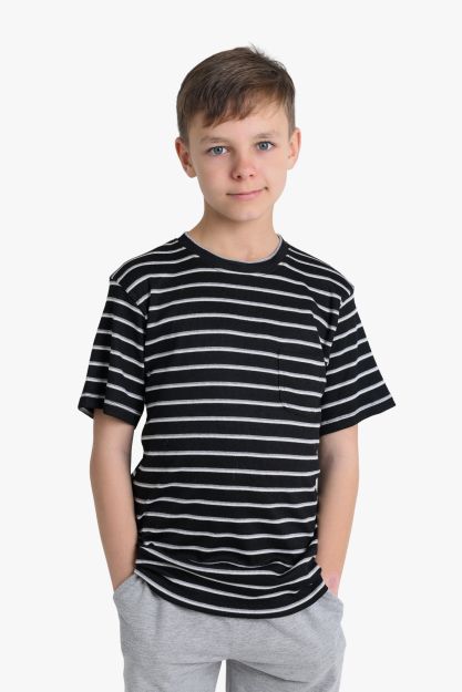 Boys Striped Cotton T-Shirt with Chest Pocket 1