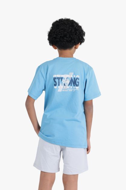 Boys Strong Graphic Print T-Shirt with White Shorts Set 1