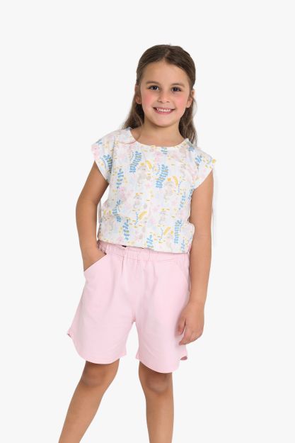 Girls Floral Print Top & Pink Shorts Set 1