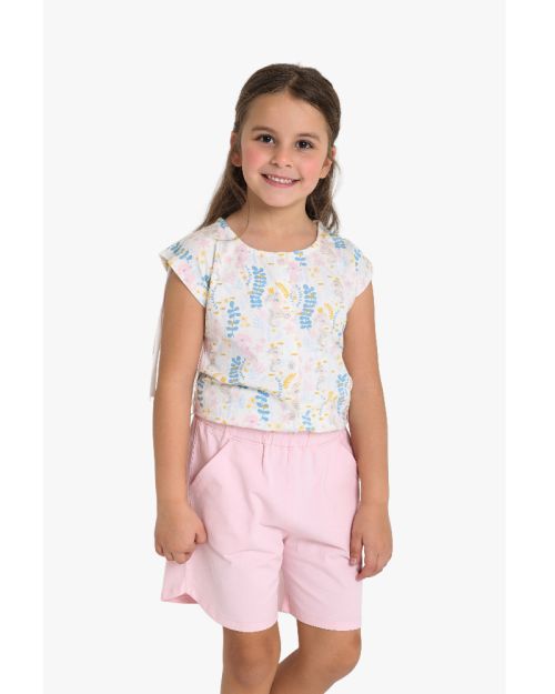 Girls Floral Print Top & Pink Shorts Set 1