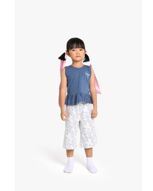 Girls Sleeveless Peplum Top with Floral Printed Culottes Set 1