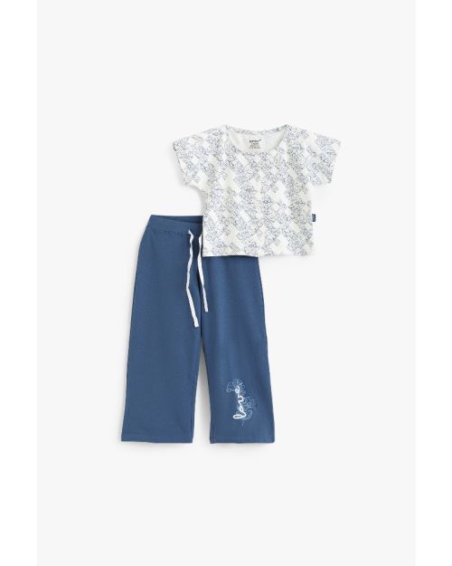 Girls 2-Piece Floral Top & Blue Pants Set 1