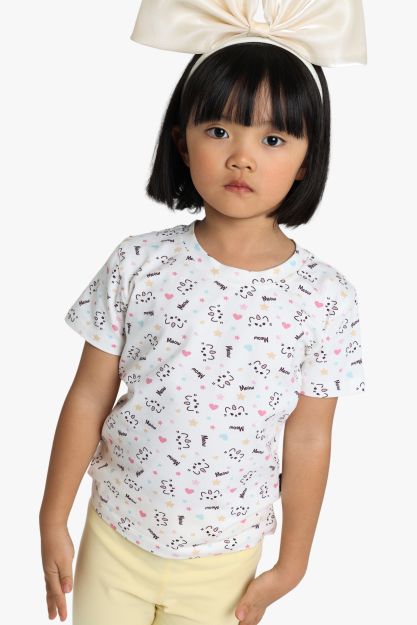 Girls Panda Print Round Neck Half Sleeve T-Shirt 1