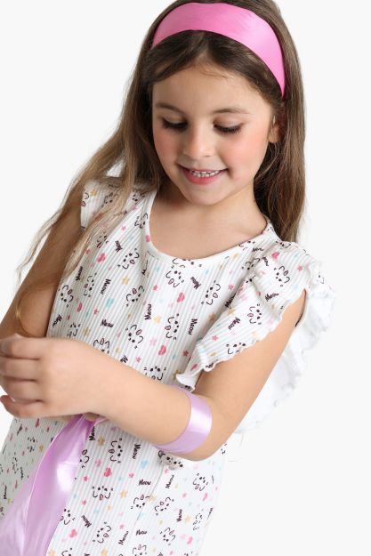 Girls Printed Sleeveless Dress with Ruffle Shoulders 1