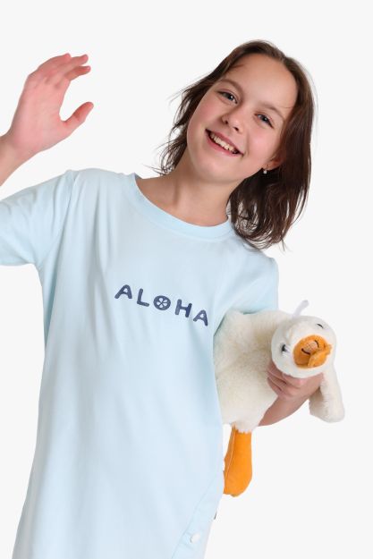 Girls Aloha Print Nightdress with Duck Plush Toy