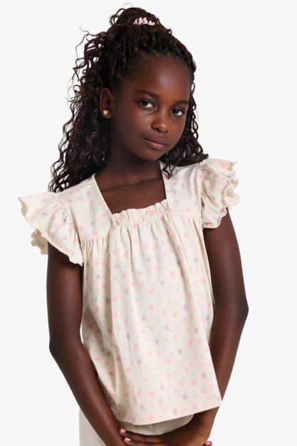Girls Floral Ruffle Sleeve Blouse 1