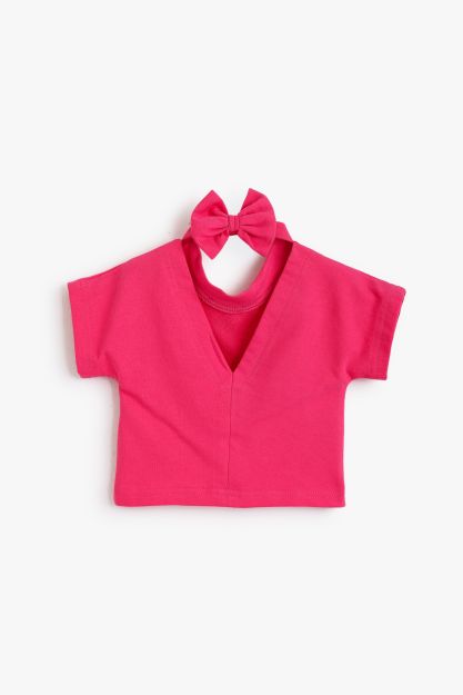 Girls Pink Fairy Print Cropped T-Shirt with Back Bow Detail 1