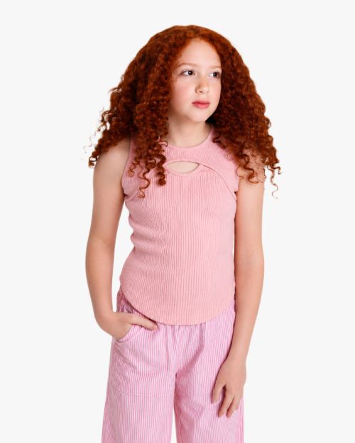 Girls Pink Ribbed Sleeveless Top 