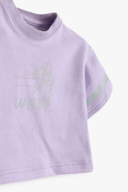 Baby Girls Lilac Purple Woof Dog Graphic Cropped T-Shirt