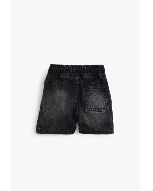 Baby Boys Black Acid Wash Denim Shorts with Drawstring Waist 1