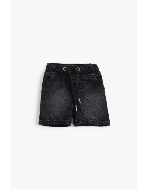 Baby Boys Black Acid Wash Denim Shorts with Drawstring Waist 1