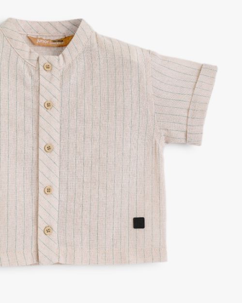Boys Striped Mandarin Collar Short Sleeve Shirt