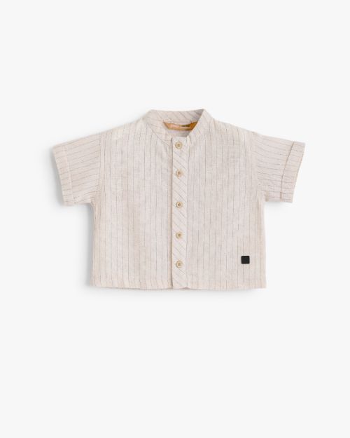 Boys Striped Mandarin Collar Short Sleeve Shirt