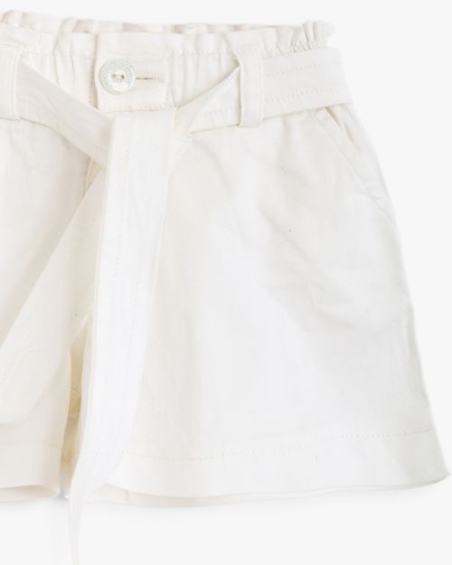Girls White Paper Bag Waist Shorts with Self-Tie Belt 1