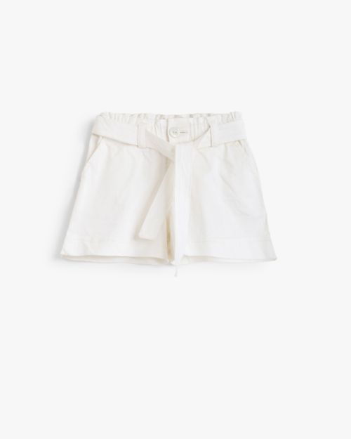 Girls White Paper Bag Waist Shorts with Self-Tie Belt 1