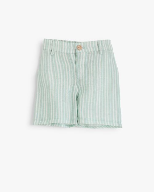 Baby Boys Striped Linen Shorts with Button Closure 1