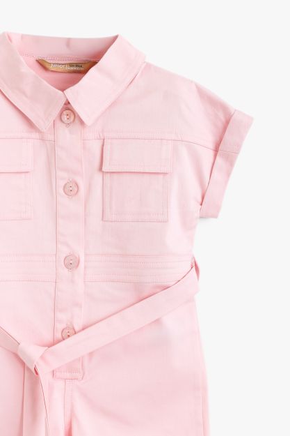 Girls Pink Safari Shirt Romper with Belt 1