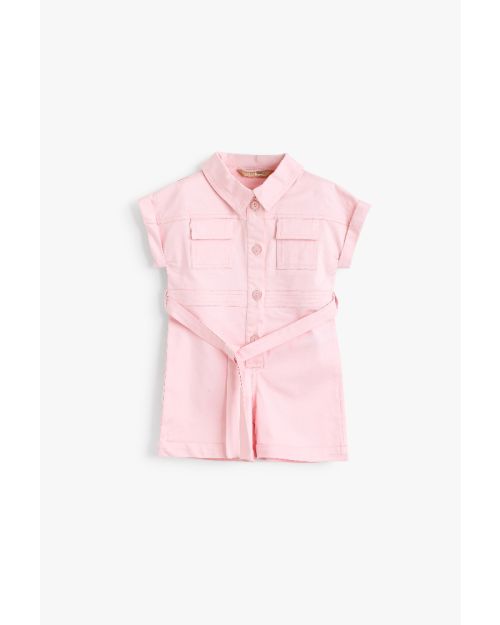 Girls Pink Safari Shirt Romper with Belt 1