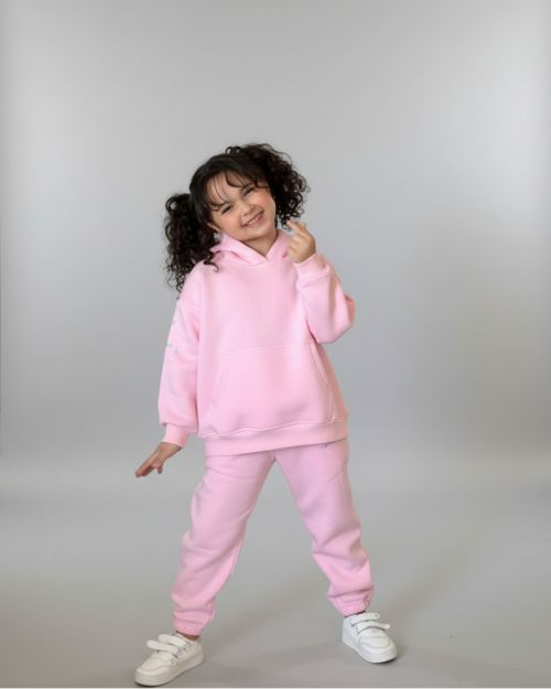 Kids hoodie set Pink with blue logo