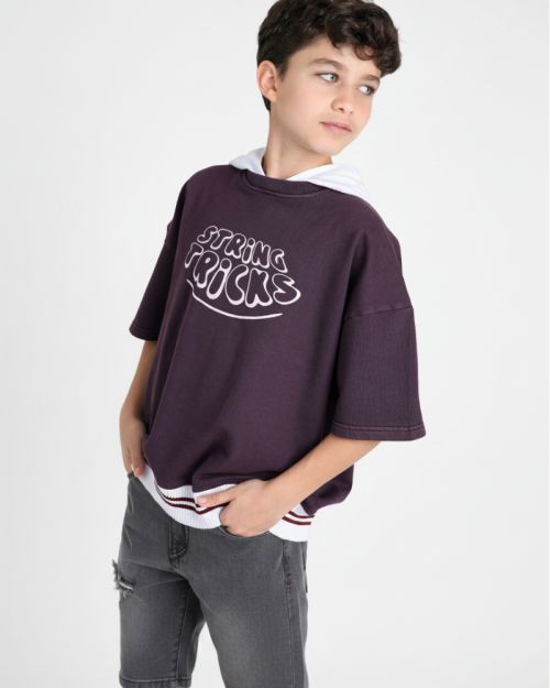 Boys Hooded Graphic Oversized T-Shirt