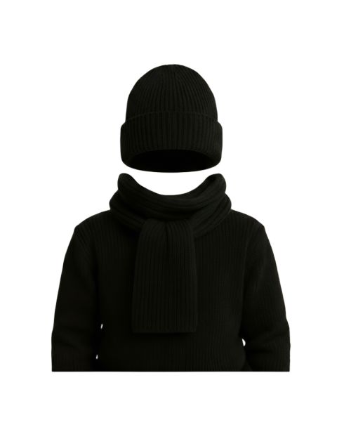 Black Knitted Winter Set – Sweater, Beanie & Scarf