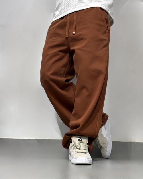 Brown Loose-Fit Drawstring Pants