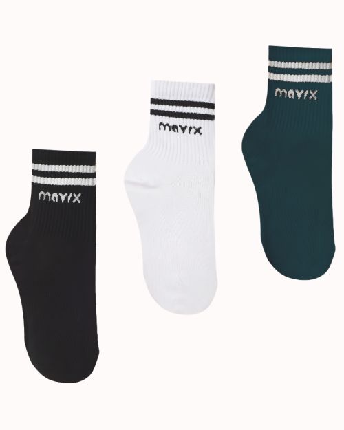 Pack of 3 pairs of Long Socks( Back / White / Teal)