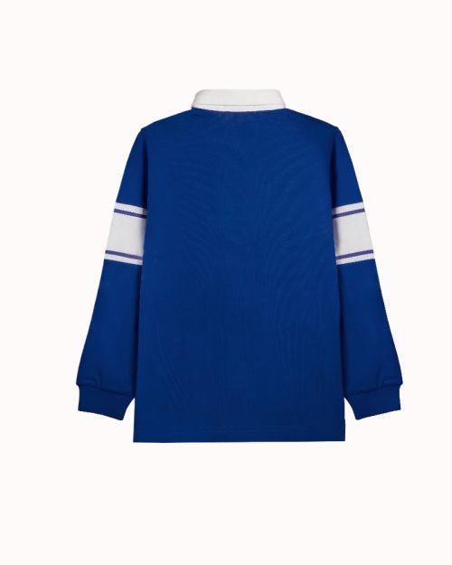 قميص بولو بأكمام طويلة مع طباعة بيضاء على الصدر