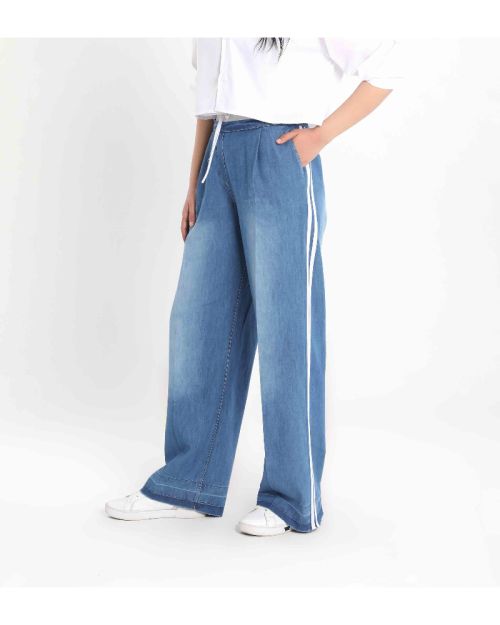 Women&rsquo;s Streetwear Striped Wide-Leg Denim Pants